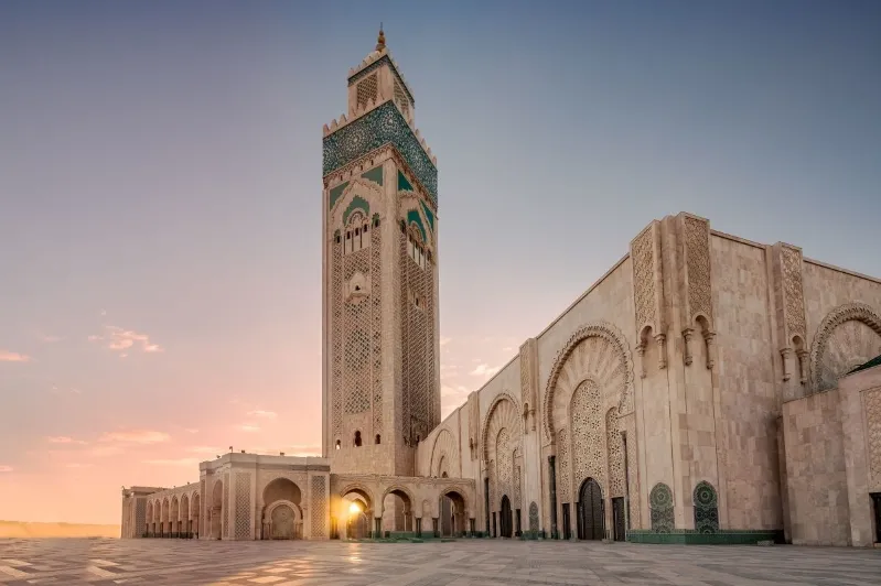 A breathtaking image of the Islamic mosque in Casablanca, morocco travel package for an immersive adventure.