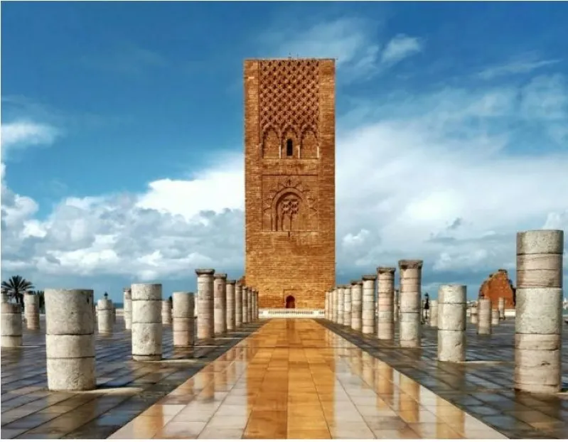 The tower of Casablanca stands tall amidst the lively streets, reflecting the essence of life in morocco and culture. 