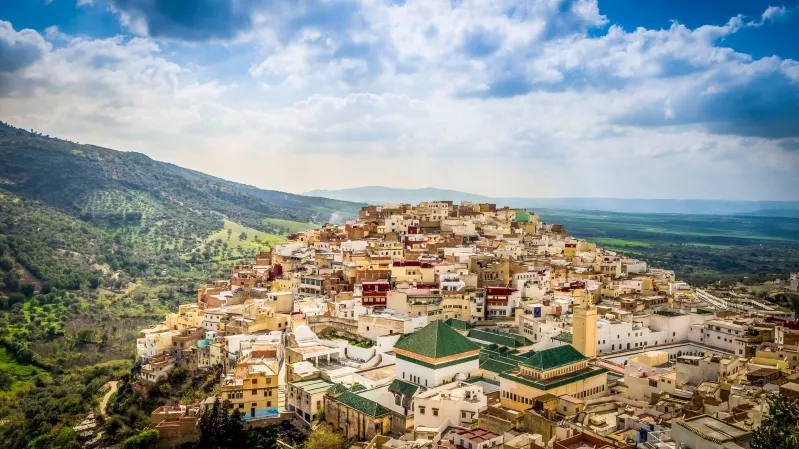 A panoramic view of Fes, Morocco, showcasing its historic architecture and vibrant cityscape, ideal for exploring with best morocco tour companies. 