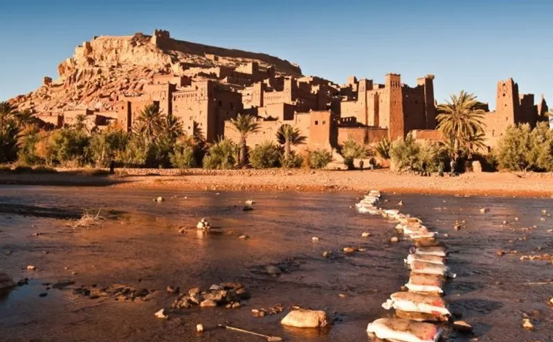 A distant view of the city of Morocco, showcasing the unique architecture and landscape of Ouarzazate.