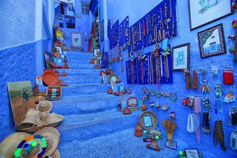 Scenic view of Chefchaouen, Morocco, known for its blue buildings and vibrant culture, highlighting top tour operators in the area.